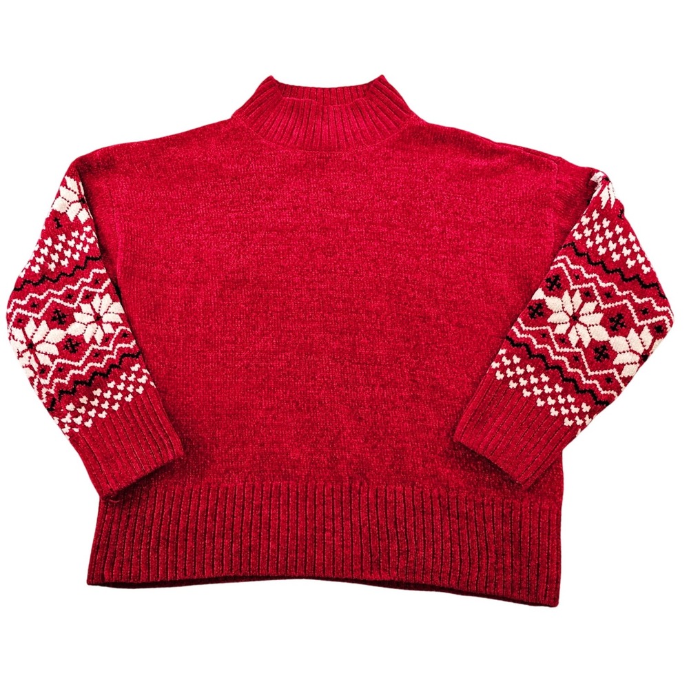 Christian Siriano Knitted Sweater Womens Large Red Printed Long Sleeve Mock Neck